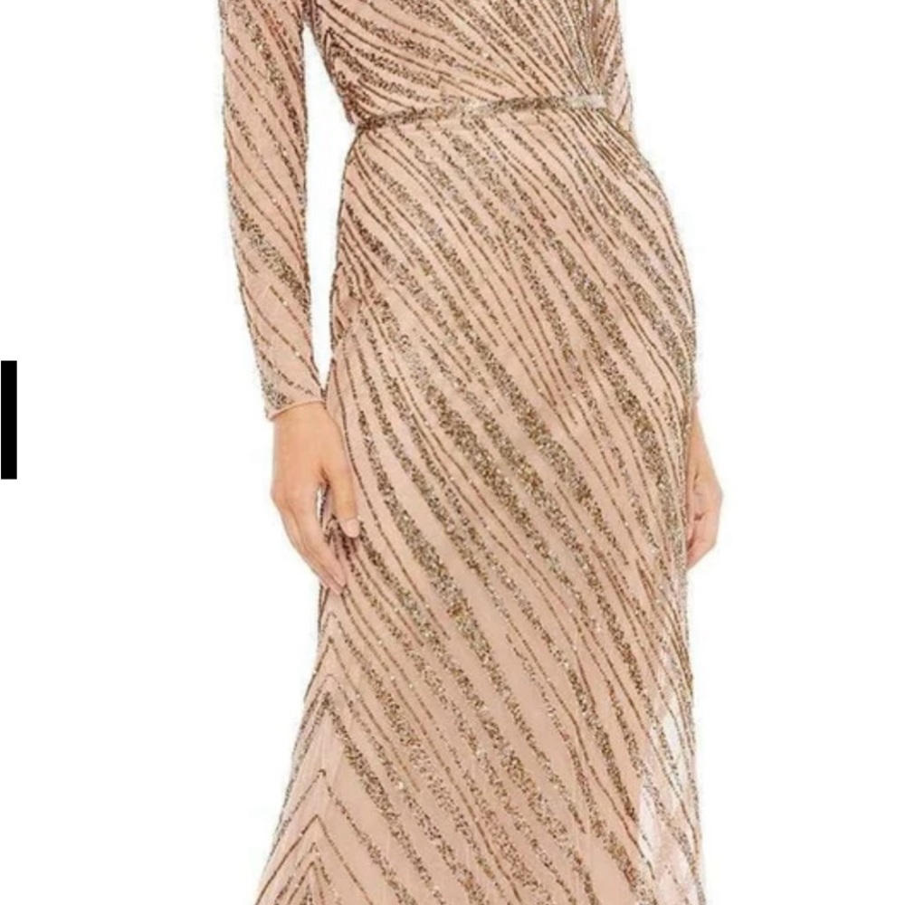 Mac Duggal Beige and Gold Sequin Dress